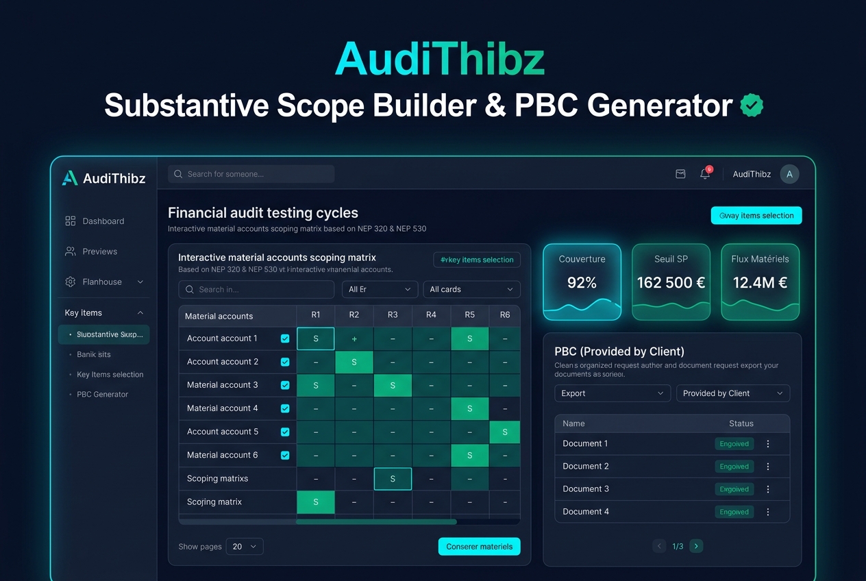 Affiche officielle AudiThibz Substantive Scope Builder : Cadrage des contrôles substantifs et sélection des justificatifs